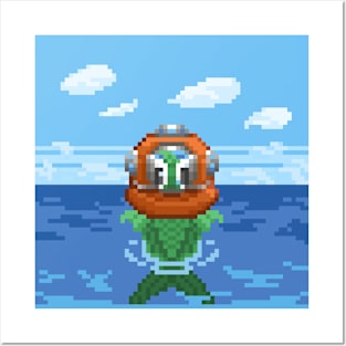 Pixel Art Fish Diver Posters and Art